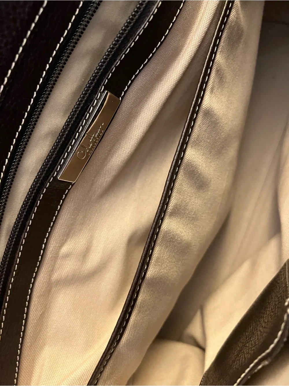 Beautiful Cole Haan Chocolate Brown Leather Briefcase with Contrast Stitching